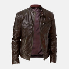 brown jacket | leather biker jacket
