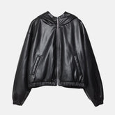Trendy Fall Oversized Hooded Leather Jacket for Women