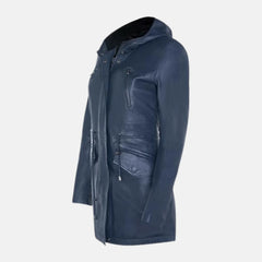 Quilted Women’s Leather Parka Jacket Hooded Trench Style