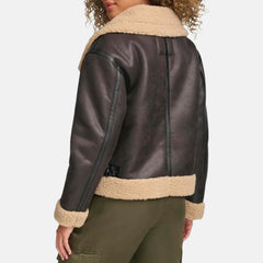 Faux Leather Shearling Aviator Jacket Women