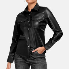 Aurora Slim Fit Button Down Women’s Leather Bomber Jacket