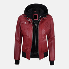 Casual Zip Style Women’s Hooded Leather Jacket