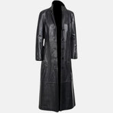 Stand Collar Black Leather Trench Coat