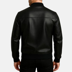 Trim & Snap Buttons Men's Leather Varsity Jacket