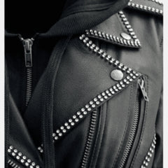 Hooded Moto Leather Jacket for Women
