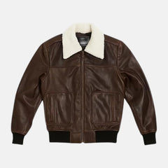 Bomia Shirt Collar Leather Bomber Jacket for Men