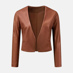 Celeste Collarless Open Front Women’s Leather Blazer Jacket