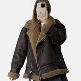 Leather Shearling Aviator Jacket Women