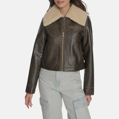 Faux Leather Flight Jacket Women