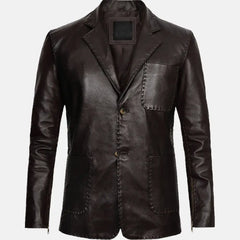 Double Button Phoenix Leather Blazer Jacket