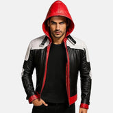 Zipper Closure Leather Jacket Hoodie