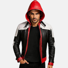 Zipper Closure Leather Jacket Hoodie