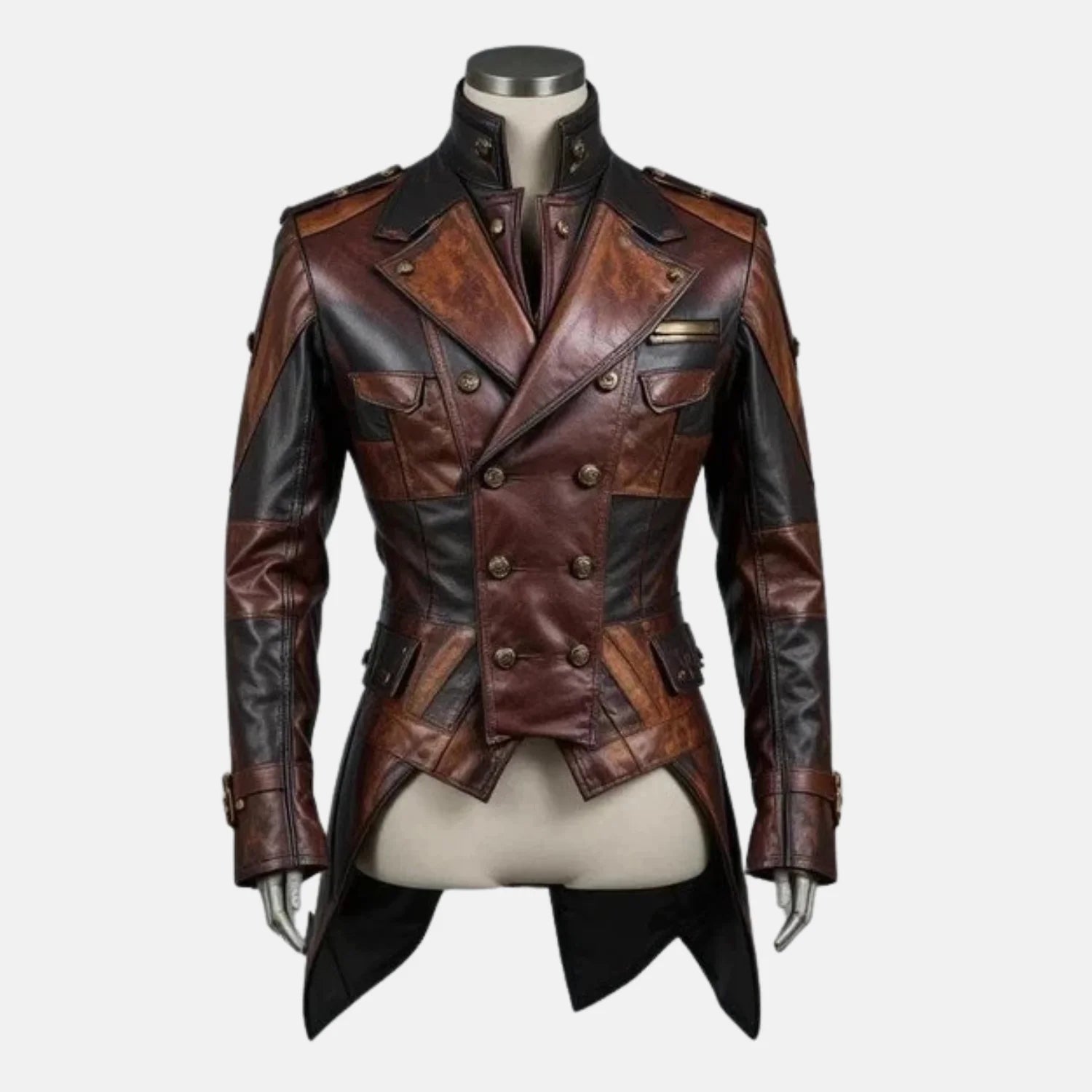 Eclipsera Steampunk Men Real Leather Trench Coat