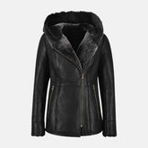 Women’s Hooded Leather Sherpa Shearling Coat