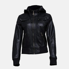Emberlyn Hooded Leather Bomber Jacket for Women