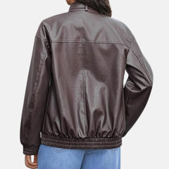 Evangeline Women’s Leather Bomber Jacket with Zipper