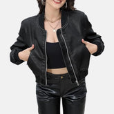 Zip Up Coat Moto Bike Outwear with Pockets Varsity Jacket Women