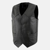 Men's Black Classic Club Style Motorcycle Leather Vest