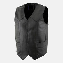 Men's Black Classic Club Style Motorcycle Leather Vest