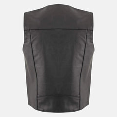 Men's Black Classic Club Style Motorcycle Leather Vest