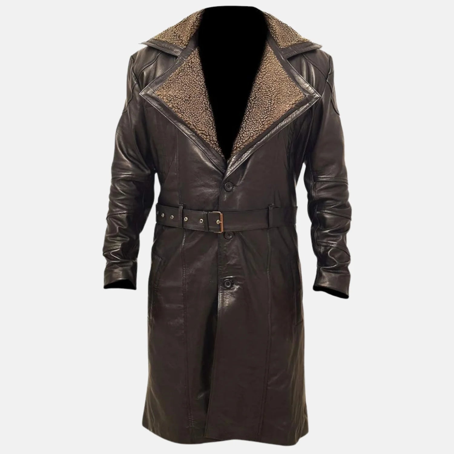 Fenrico Waist Belted Brown Leather Trench Coat