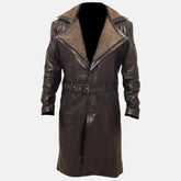 Fenrico Waist Belted Brown Leather Trench Coat