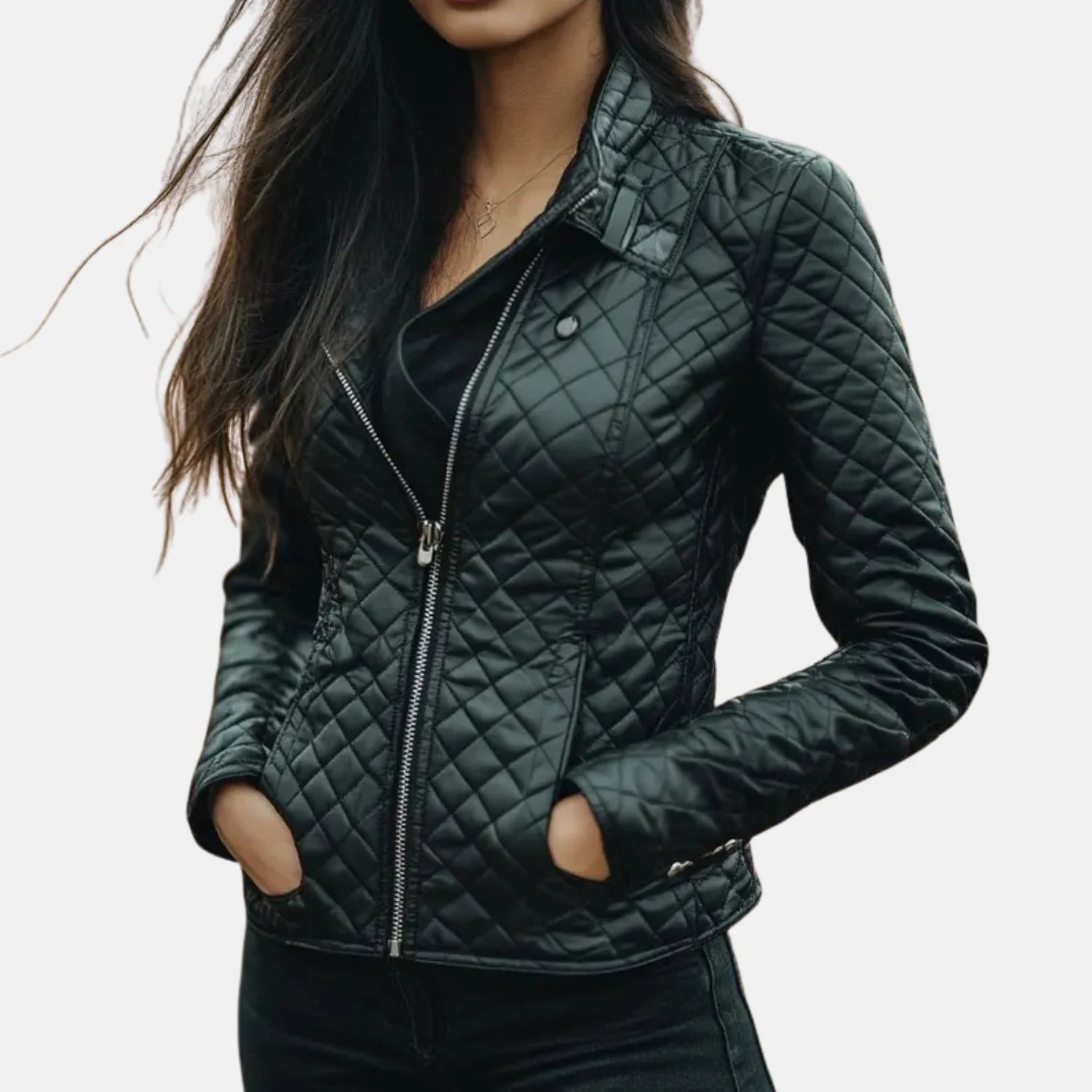 Faux Leather Biker Zip Quilted Jacket Women