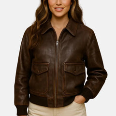 Leather Cotton Lined Flight Jacket Women