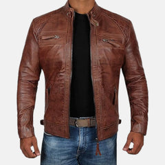 brown leather jacket | biker jacket