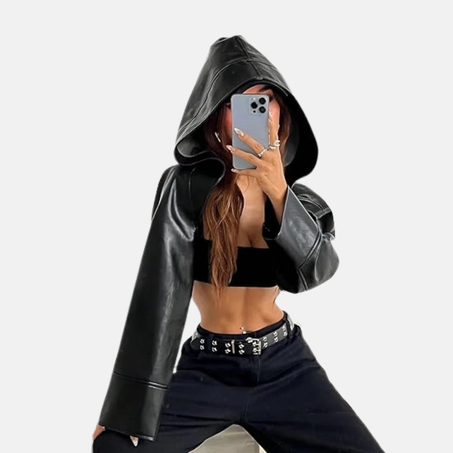 Backless Hooded Leather Shrug Bolero Jacket for Women