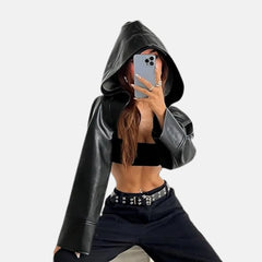 Backless Hooded Leather Shrug Bolero Jacket for Women