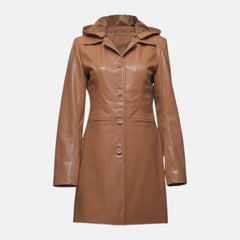 Removable Hooded Button Single Breasted Long Trench Coat for Women