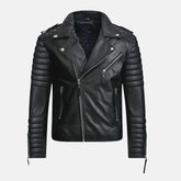 Quilted Sleeves Leather Zipper Coat