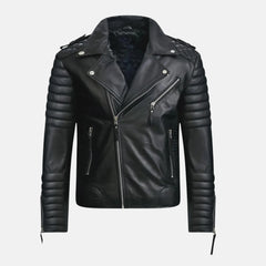 Quilted Sleeves Leather Zipper Coat