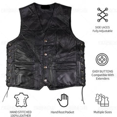 Classic Club Style Leather Biker Vest for Men