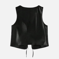 V-Neck Sleeveless Women’s Leather Outerwear Jacket