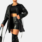 Women’s Leather Trench Coat Belted Open Front Style