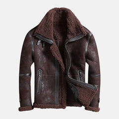 Aviator Shearling Leather Jacket with Detachable Hood