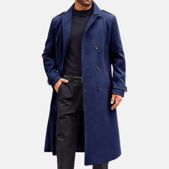 Mens Double Breasted Notched Lapel Leather Duster