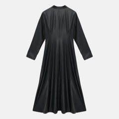 Women’s Full Zipper Ankle Length Leather Coat Long Sleeves