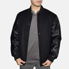 Leather Sleeve and Wool Blend Men's Varsity Jacket
