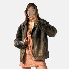 Distressed Military Leather Flight Jacket Women