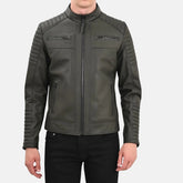 Men’s Green Quilted Leather Jacket For Men