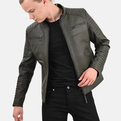 Men’s Green Quilted Leather Jacket For Men