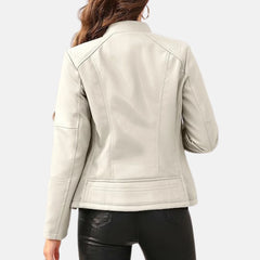 Women’s Leather Bomber Jacket Zip & Pockets