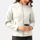 Women’s Leather Bomber Jacket Zip & Pockets