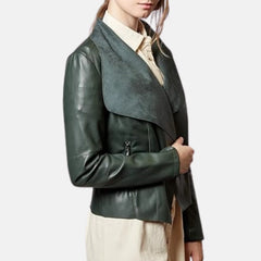 Serena Slim Open Front Lapel Women’s Leather Blazer Jacket