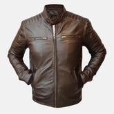 Cafe Racer Style Quilted Leather Jacket