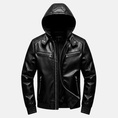 Biker Style Mens Hooded Leather Jacket