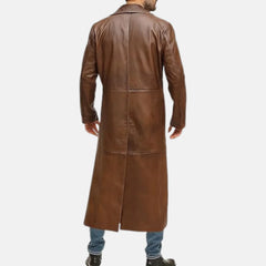 Taviero Vintage Mens Double Breasted Leather Trench Coat